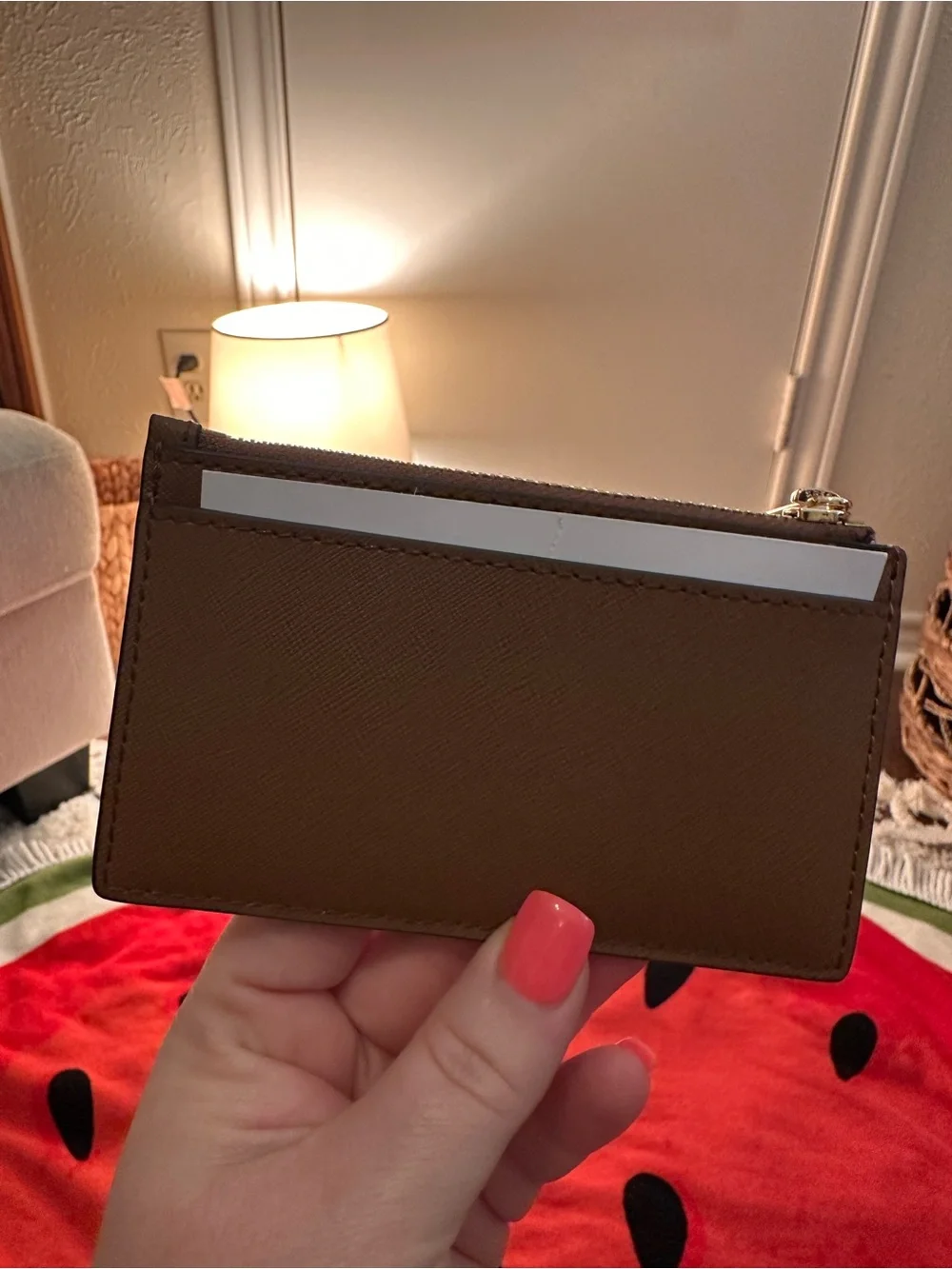 Michael Kors Brown Saffiano Leather Card & Key Zip Holder